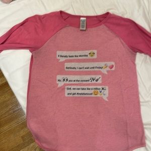 Pink tween girl text conversation shirt.